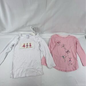 Girl's Long Sleeve Shirts - 2 Pack - Ballet - Pink and White - Size 5